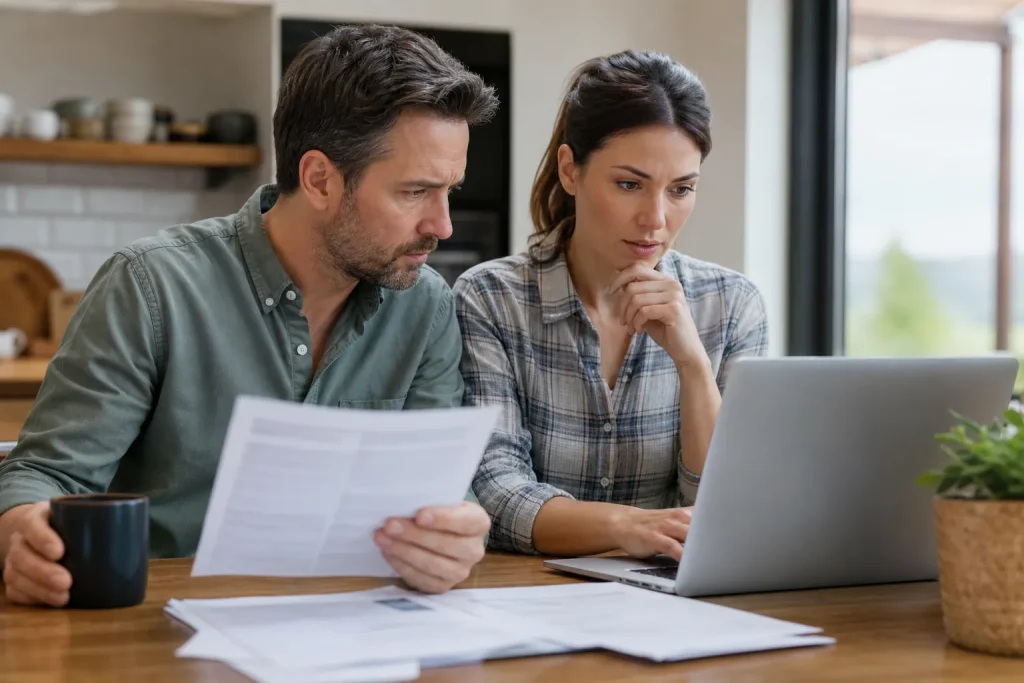 Couple étudiant sa facture d'énergie