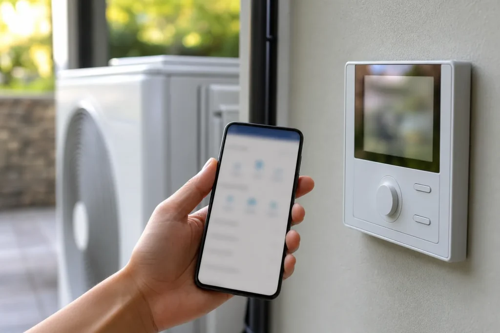 Réglage d'une pompe à chaleur depuis un téléphone