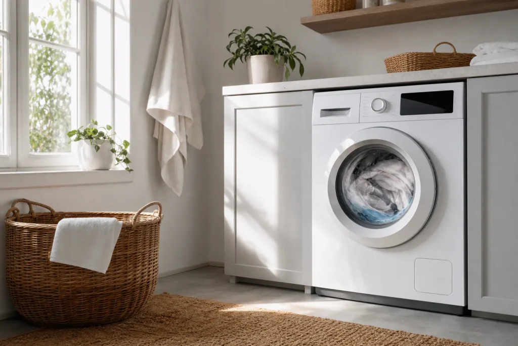 Lave-linge en marche en journu00e9e
