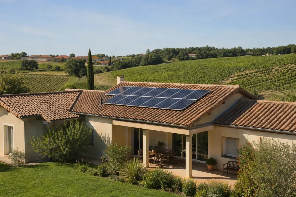 Maison du Sud-Ouest u00e9quipu00e9e de panneaux solaires
