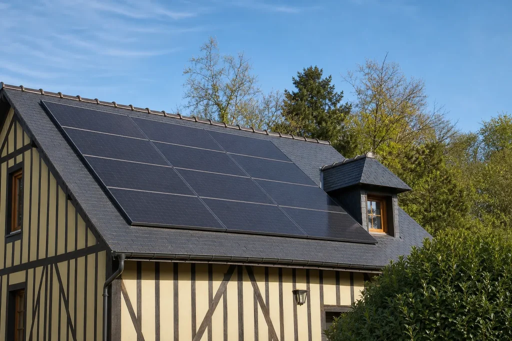 Panneaux solaires sur une maison normande